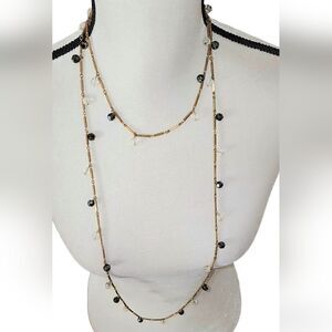 Vintage Gold Lucite floating beaded bar link double necklace